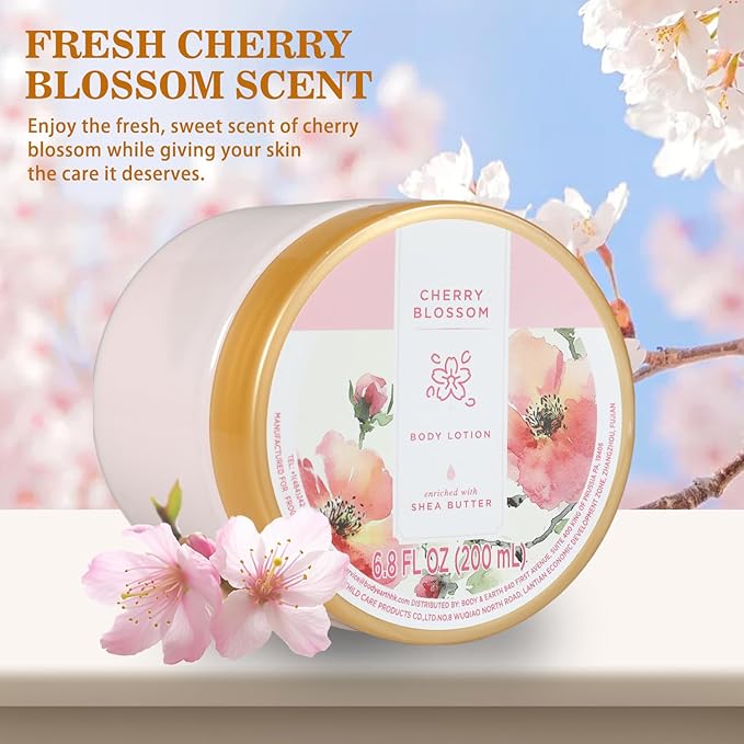 Cherry Blossom Lotion, Shea Butter Body Lotion for Women and Men Dry Skin, Deep Moisturizing, Hydrating and Softening, Smell Good, 200ml(6.8floz)