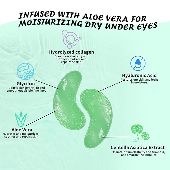 Under Eye Patches (30 Pairs), Aloe Vera Eye Masks for Dark Circles Puffy Eyes Undereye Bags, Collagen Eye Patches for Repair and Intensely Hydrate, Skin Care Gift for Her