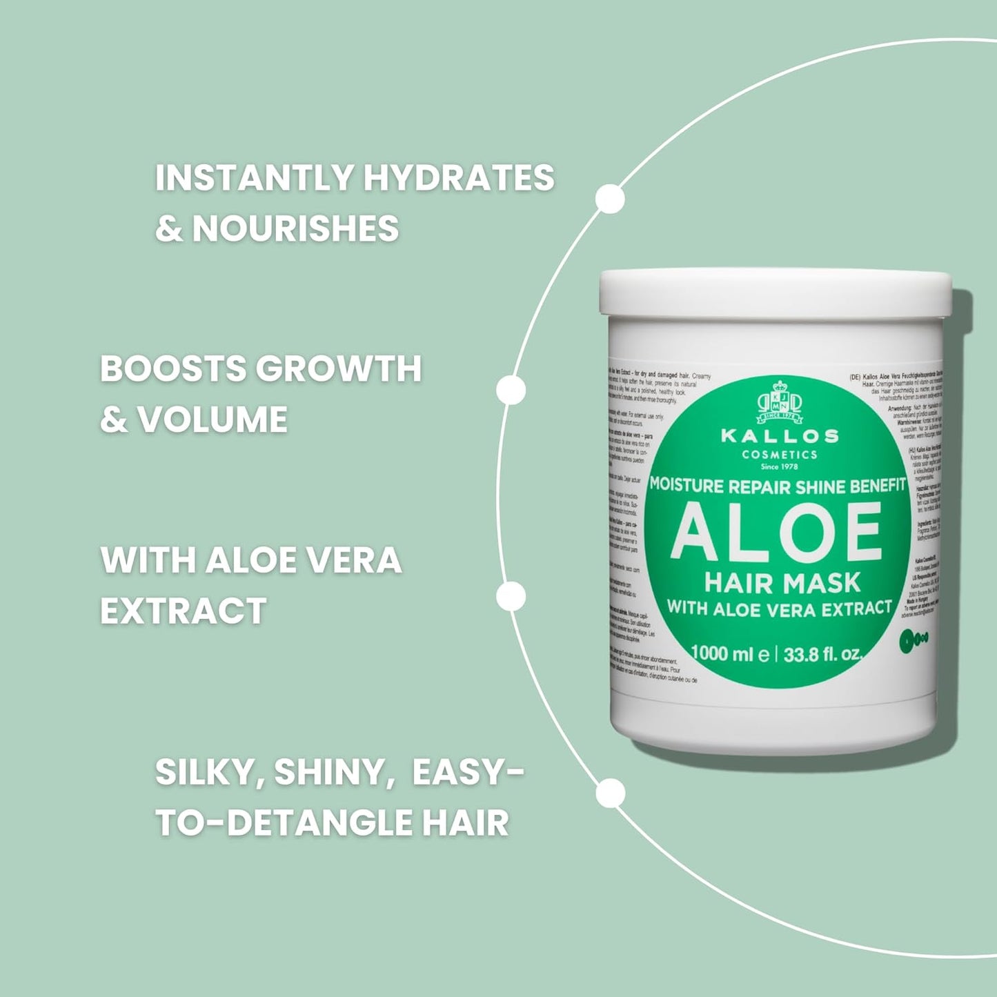Kallos KJMN Aloe Moisture Repair Shine Hair Mask with Aloe Vera Extract & Vitamins 1000 ml – 33.81 Fl Oz