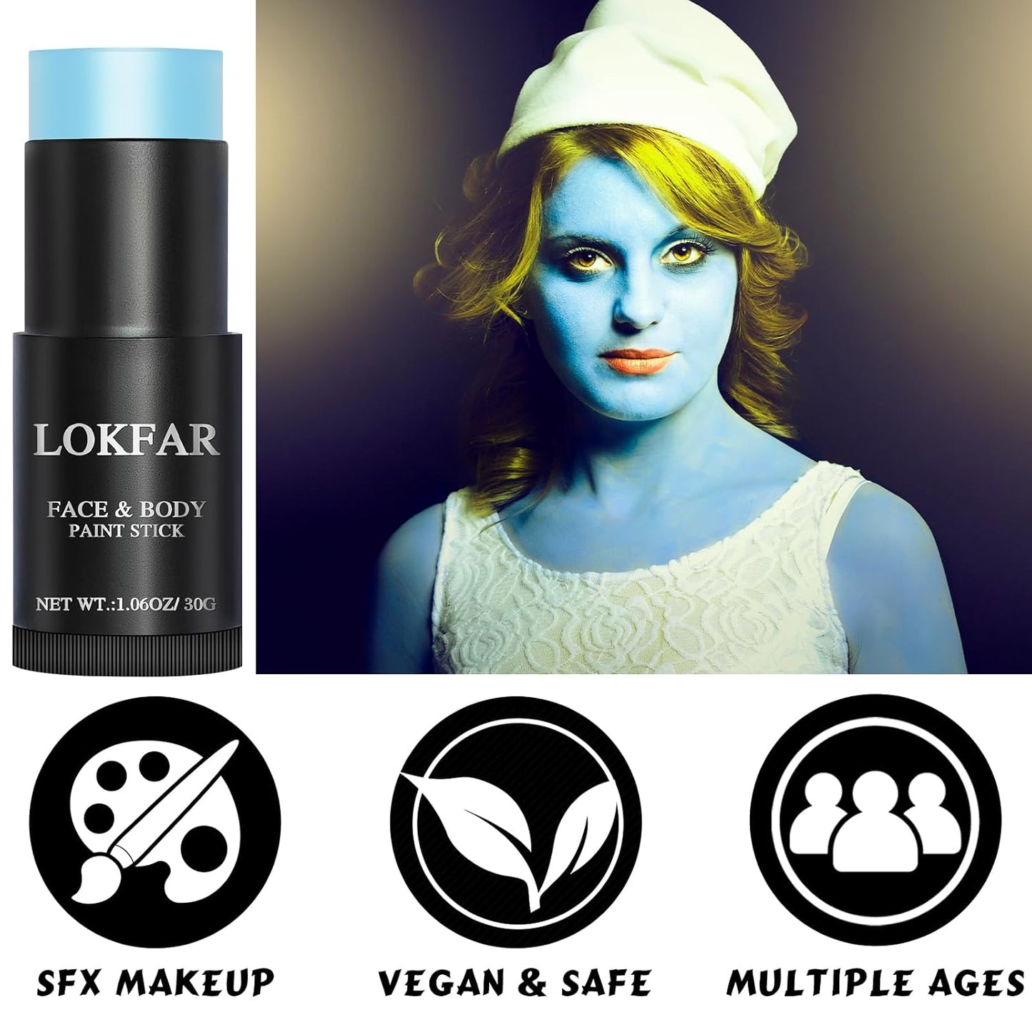 Light Blue Face Body Paint Stick, Eye Black Stick for Sports, Waterproof Full-Coverage Blue Face Makeup for Halloween Avatar Sally Corpse Bride Cosplay Makeup