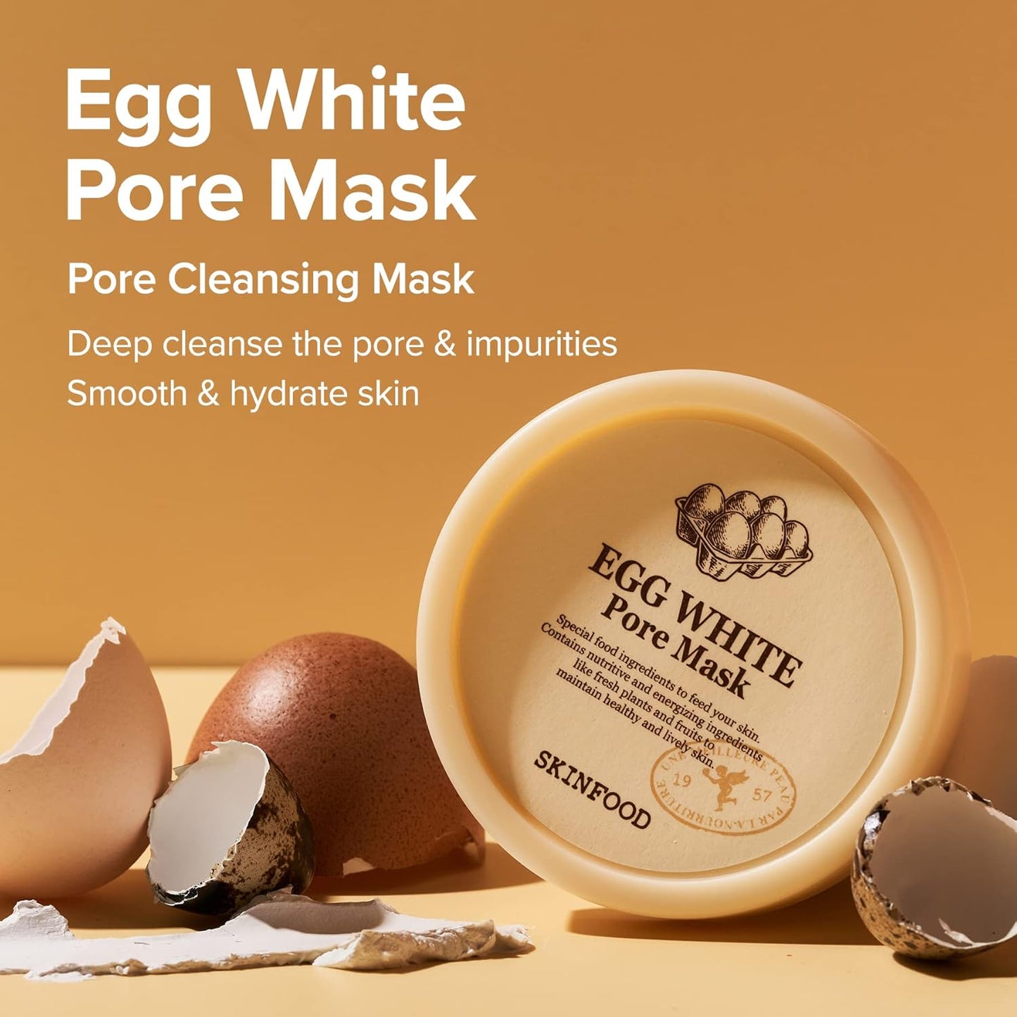 [SKINFOOD] Egg White Pore Mask 120g (4.23 Fl Oz), Clay Mask Pore Tightening Exfoliator, Sebum Absorption Hydra Exfoliant (4.23 oz)