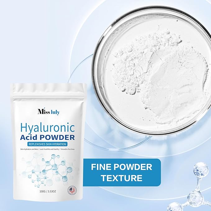 New Hyaluronic Acid Powder for Deep Hydration, Improve Skin Texture | Vegan, Water Soluble | 100G