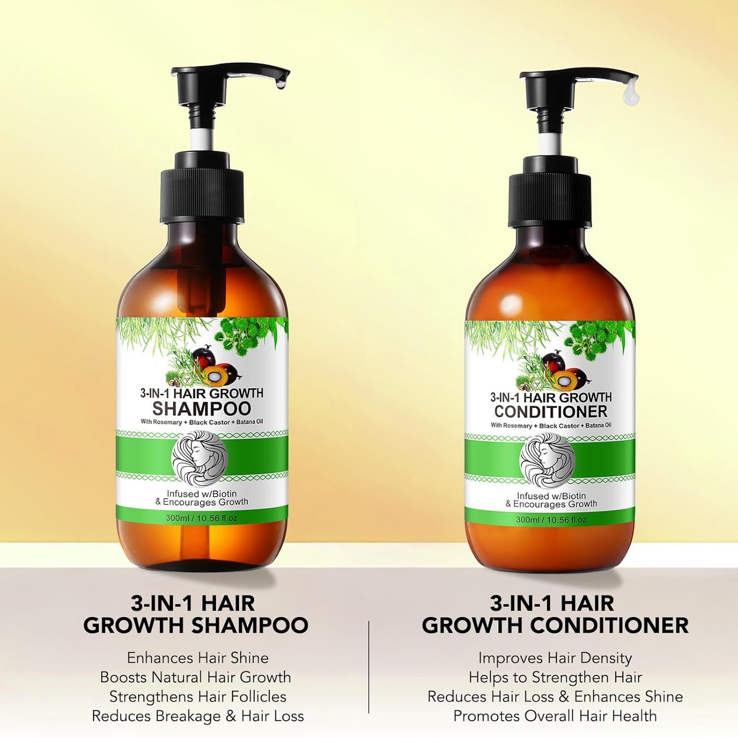 Biotin Shampoo and Conditioner for Hair Loss| Thickening Hair Products with Rosemary, Black Castor & Batana Oil - Strengthens, Repair, Add Shine for Women Curly, Straight, Dry and Damaged Hair