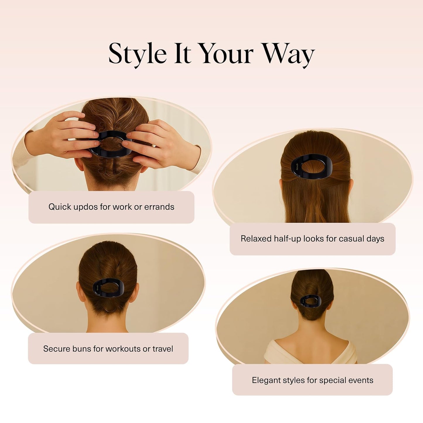 Kitsch Medium Flat Claw Clips for Women - Stylish Flat Hair Clips, Strong Hold for Thick & Fine Hair | Non-Slip for Secure, Comfortable All-Day Wear | Ideal Gifts for Women - Black