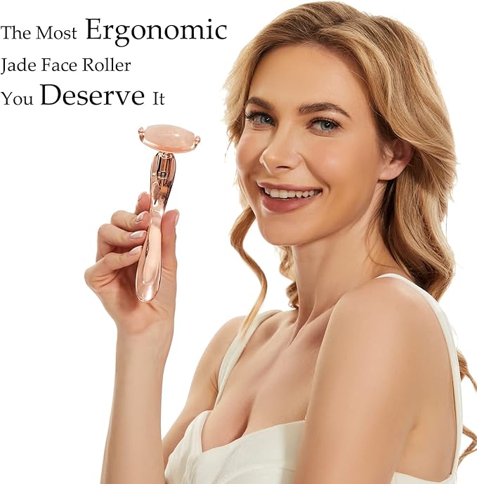 I·B·N G Jade Face Roller, Facial Rollers for Women, Face Massage Skin Care Beauty Tools with 3 Interchangeable Heads (Pink+Rose)