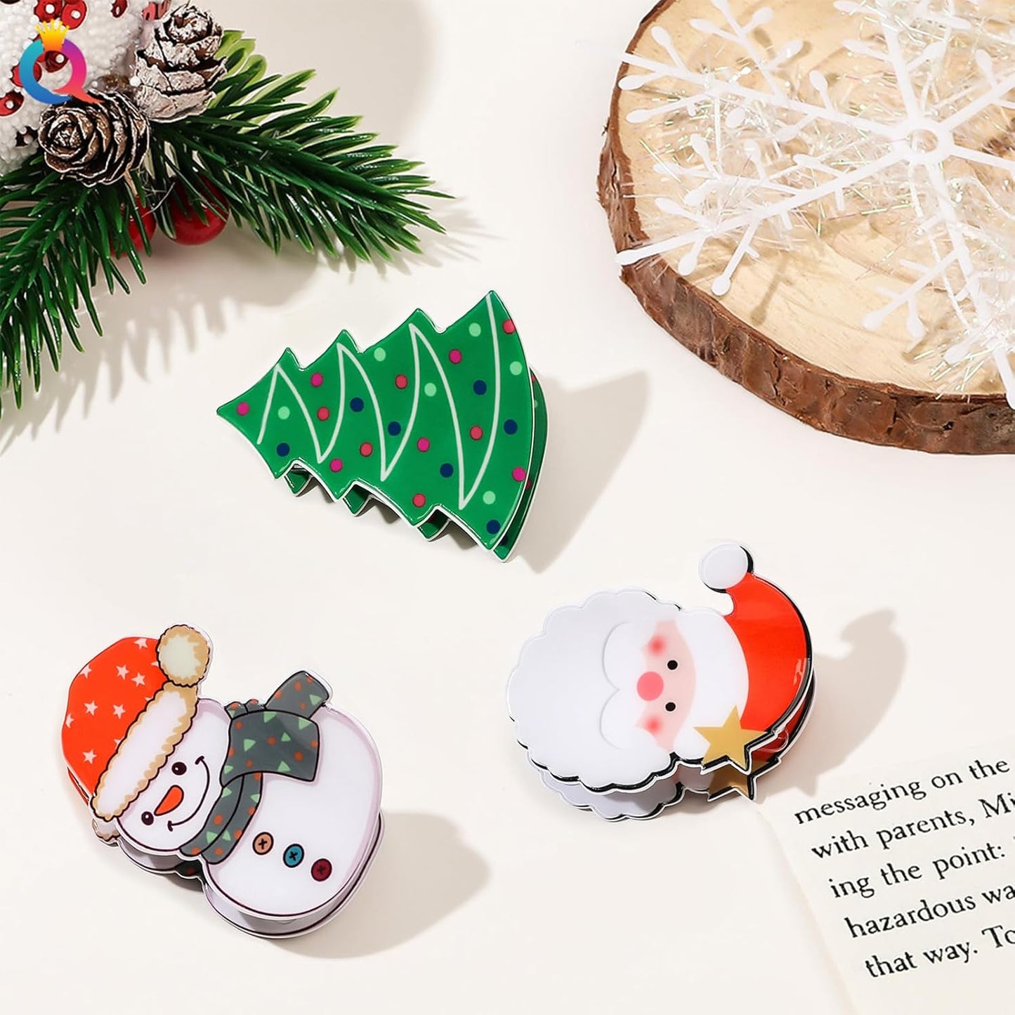 3 Pcs Christmas Hair Clips for Women Girls, Cute Snowman Tree Cartoon Old Man Hair Claw Clips, Large Hair Claw, Christmas Hair Accessories, Winter Xmas Claw Clips for Thick Hair and Thin Hair