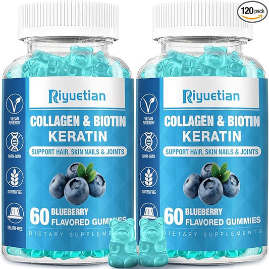 Biotin Gummies with Collagen for Adults Women & Men - Hair Skin Nails Gummies with biotinis - Vitamins Gummies for Woman - 120 Gummies Hair Vitamins - Vegan, Non-GMO - biotin 15000mcg