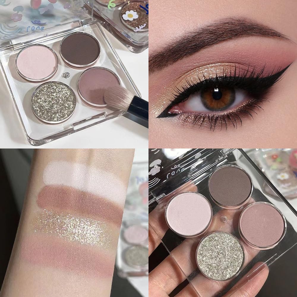 Eyeshadow Quads, 4 White Brown Golden Yellow Pink Matte Shimmer Eye Shadow Makeup Palette Pigmented Silver Glitter Metallic Eyeshadow Makeup Palette Sombra de ojos dorada ojos para ojos brillantes 02#