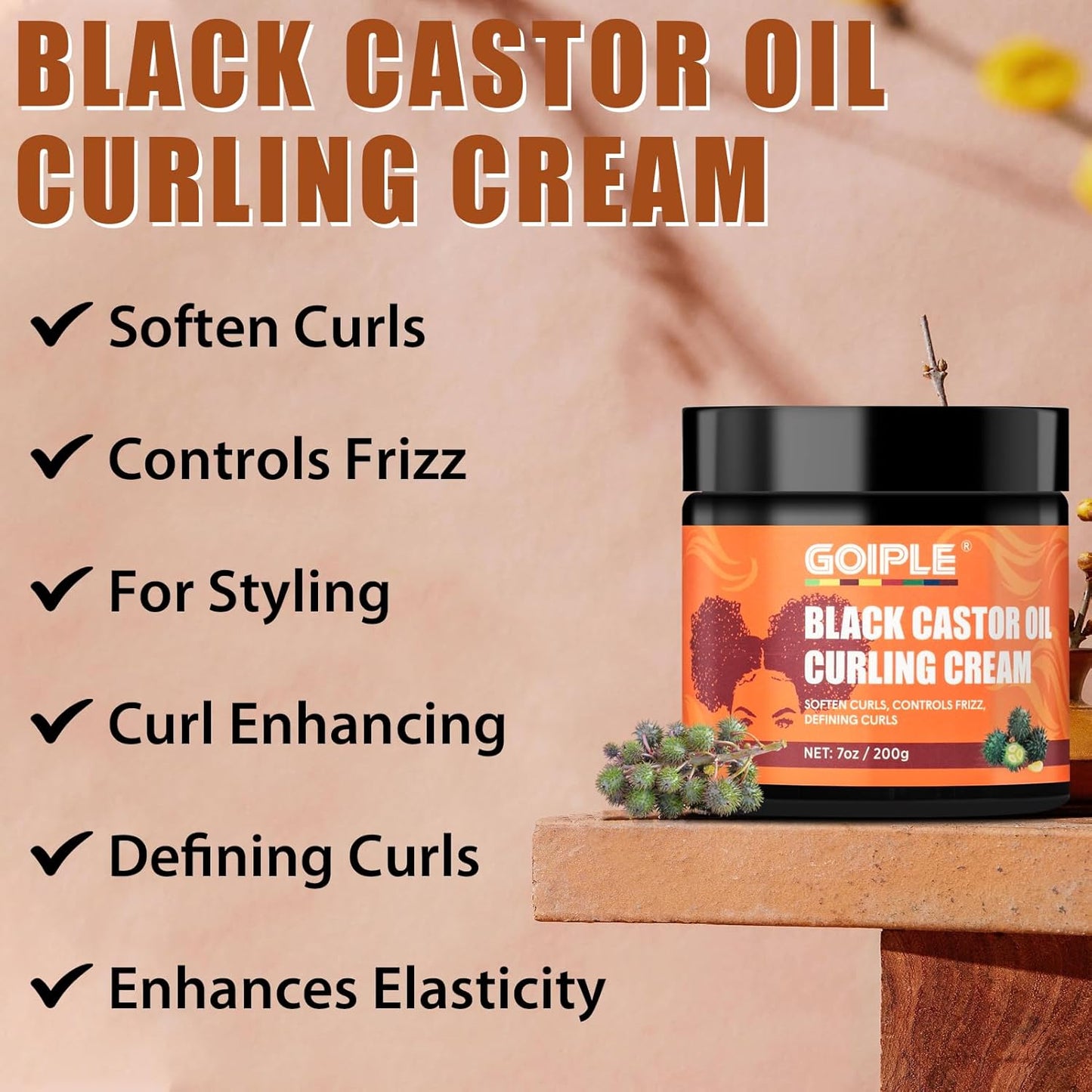 Black Castor Oil Curl Cream - Chebe Oil Promotes Hair Growth, Softens Curls, Controls Frizz, Deeply Moisturizes and Repairs Damaged Hair