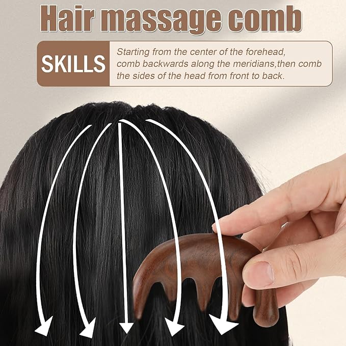 2 Pack Wooden Scalp Massage Comb Wooden Wide Tooth Loc Comb Sandalwood Scalp Massager Brush, Head Brush Gua Sha for Women Men