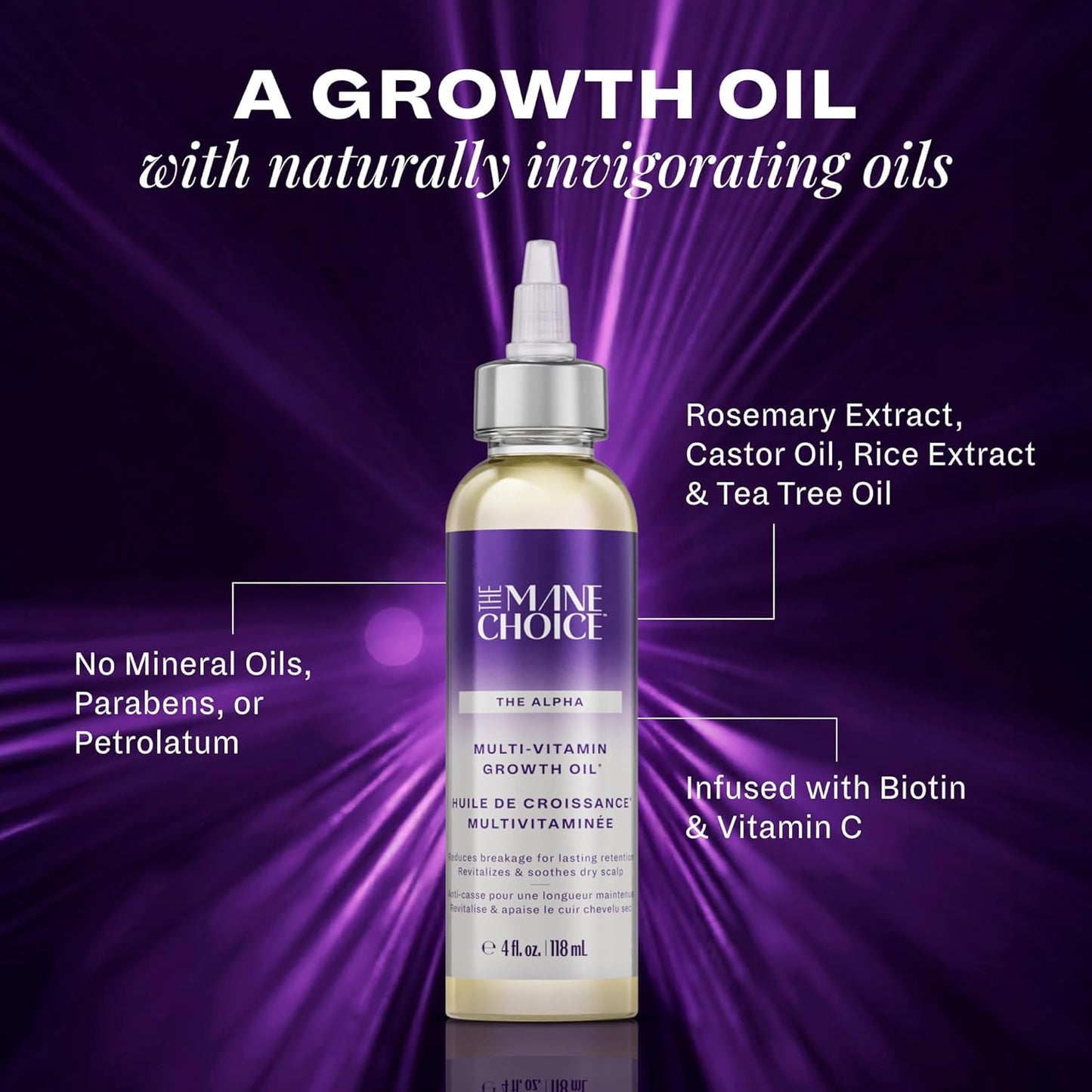 The Mane Choice Alpha Multi-Vitamin Scalp Hair Growth Oil, 4 Fl Oz, 1 Pack, Nourishing Scalp Oil with Biotin, Vitamin C, Rosemary, Rice Extract, Jojoba, Tea Tree & Castor Oil, Lightweight & Non-Greasy