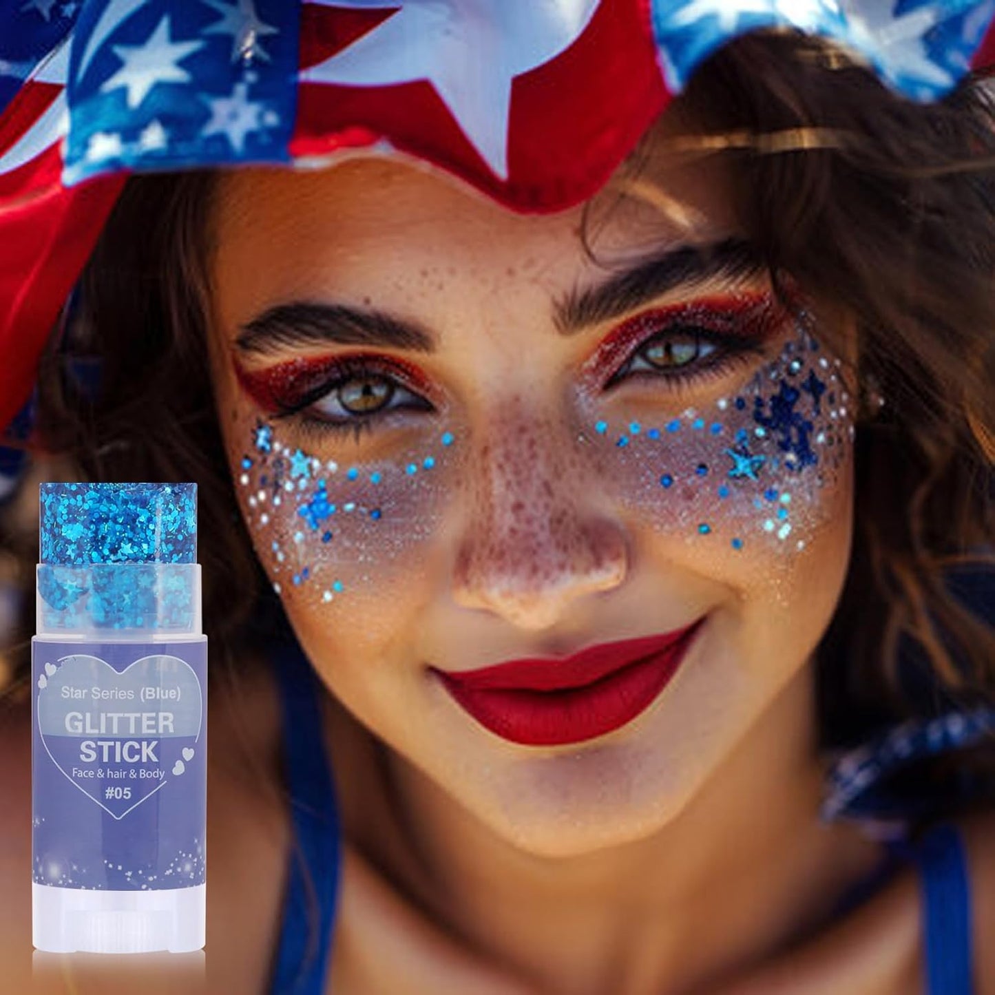 Blue Hair Glitter Stick,Rave Accessories Carnival Chunky Sequins Face Glitter,Singer Concert Body Glitter for Kids Women, Waterproof Glitter Makeup Paint for Parties,Festival