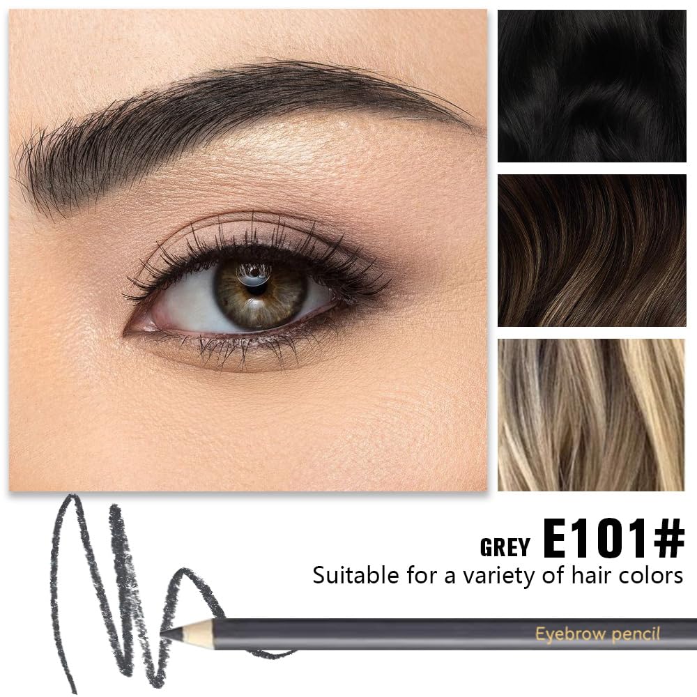 12Pcs Long Eyebrow Pencils Set - Gray Natural Look, for Eyebrows & Eyeliner, Waterproof & Sweat-Proof Wooden Hard-Core Brow Pencil with Sharpener, Long Lasting Makeup Kit for Beginners 101#