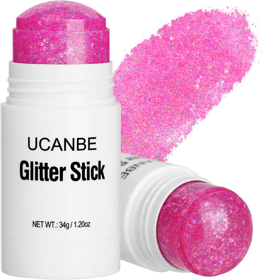 UCANBE Pink Body Glitter Stick for Singer Concerts Music Festivals, Face Glitter Makeup for Face Body Hair Eyes & Lips, Chunky Glitter Sparkling Mermaid Sequins for Women 1.2OZ