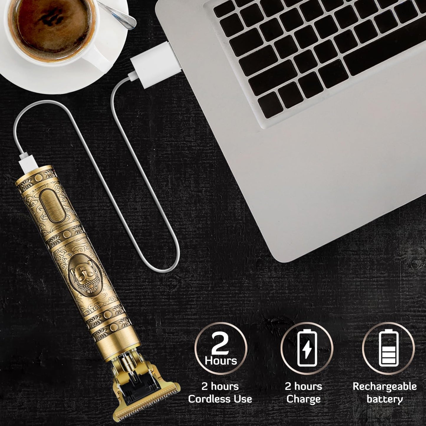 Hair Clippers for Men, Professional Cordless Rechargeable Beard Trimmer Gold Kit with Guide Combs