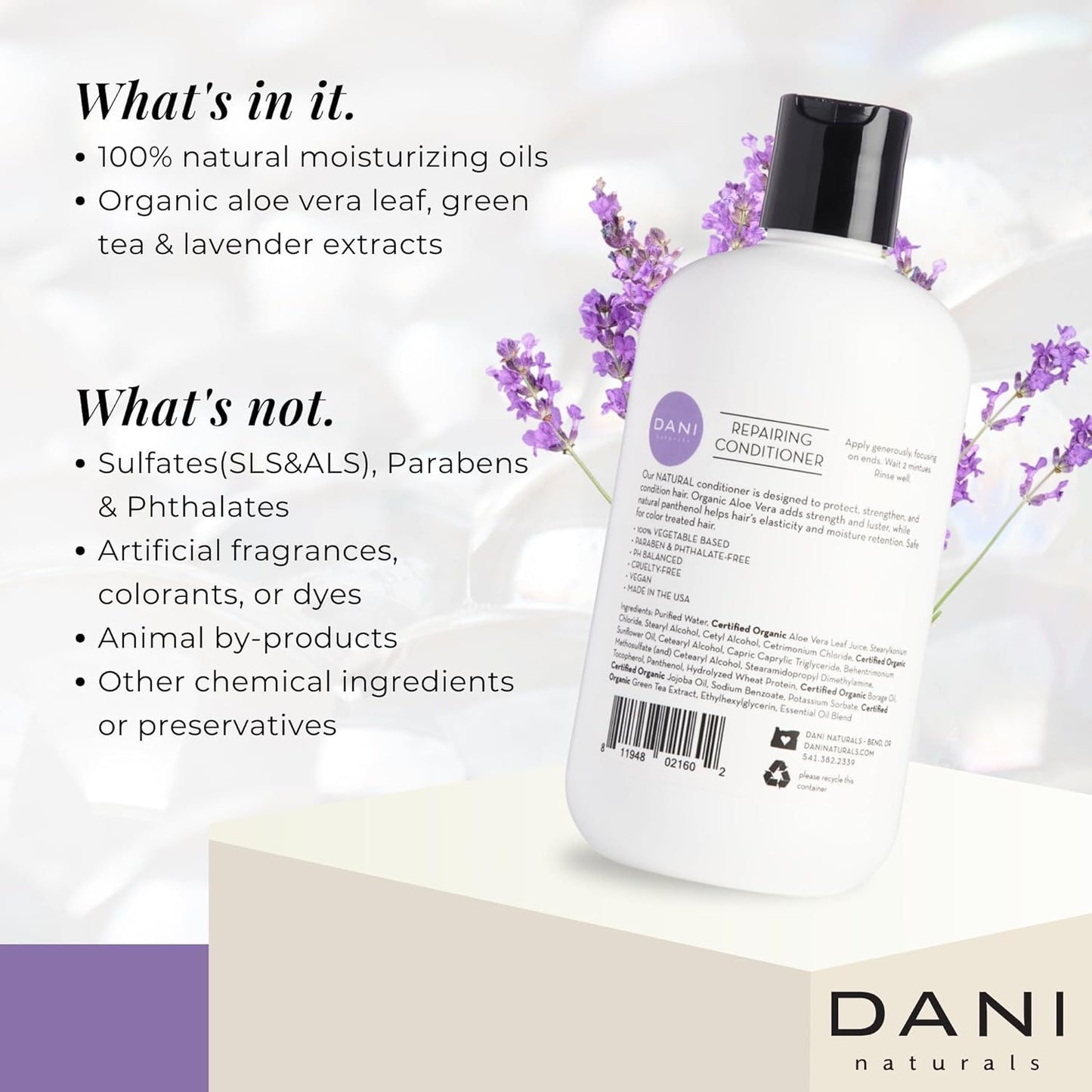 DANI Naturals Conditioner – Lemongrass Lavender, Hydrating & Repairing, Soothes Scalp Redness & Dryness, Reduces Dandruff, Color-Safe & Vegan, 12 oz