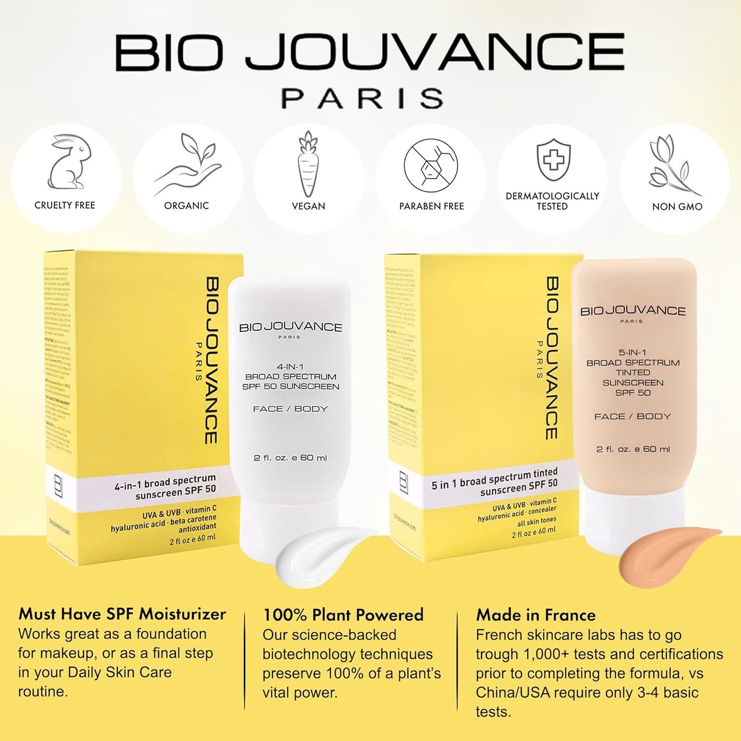 4 In 1 Sunscreen 2oz(60ml) | SPF50 Sunblock + Moisturizer + Anti-Aging + Antioxidant | Face&Body Sensitive Skin | Made in France