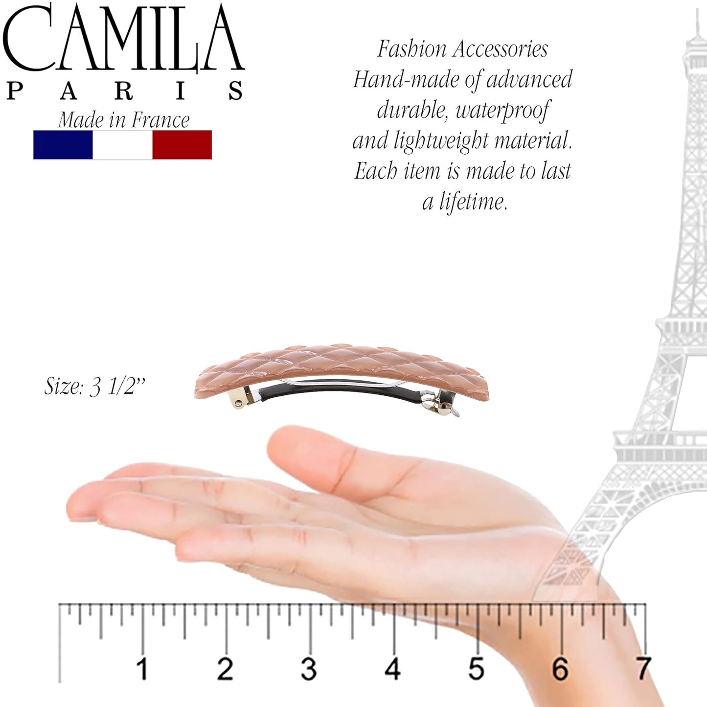 Camila Paris CP3249 French Hair Barrette Clip for Girls, Pink Shell, Rubberized Metal Closure Strong Hold Grip Hair Clips for Women, No Slip Durable Styling Girls Hair Accessories, Made in France