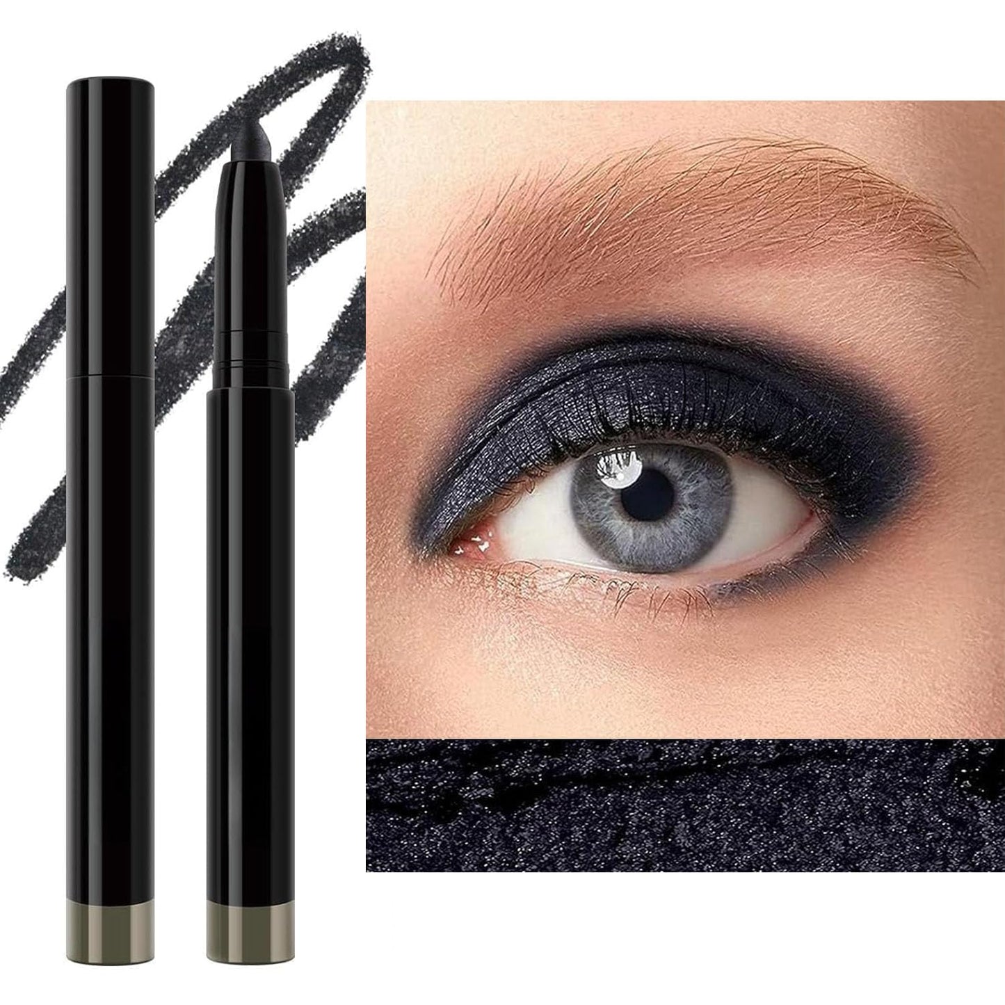 Black Eyeshadow Stick Smooth Cream Eyeshadow Pencil, Waterproof Long Lasting Eye Shadow Stick, High Pigment Hypoallergenic Highlighter stick Create Multi-Dimensional Eyes Look (08# Black)