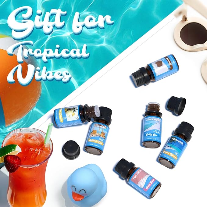 SALKING Surf & Sand Fragrance Oils, Premium Essential Oil for Diffuser, Scented Oil Gift Set for Soap Candle Making - Ocean Breeze, Salty Sea, Pink Sand, Coconut, Island Life, Pina Colada