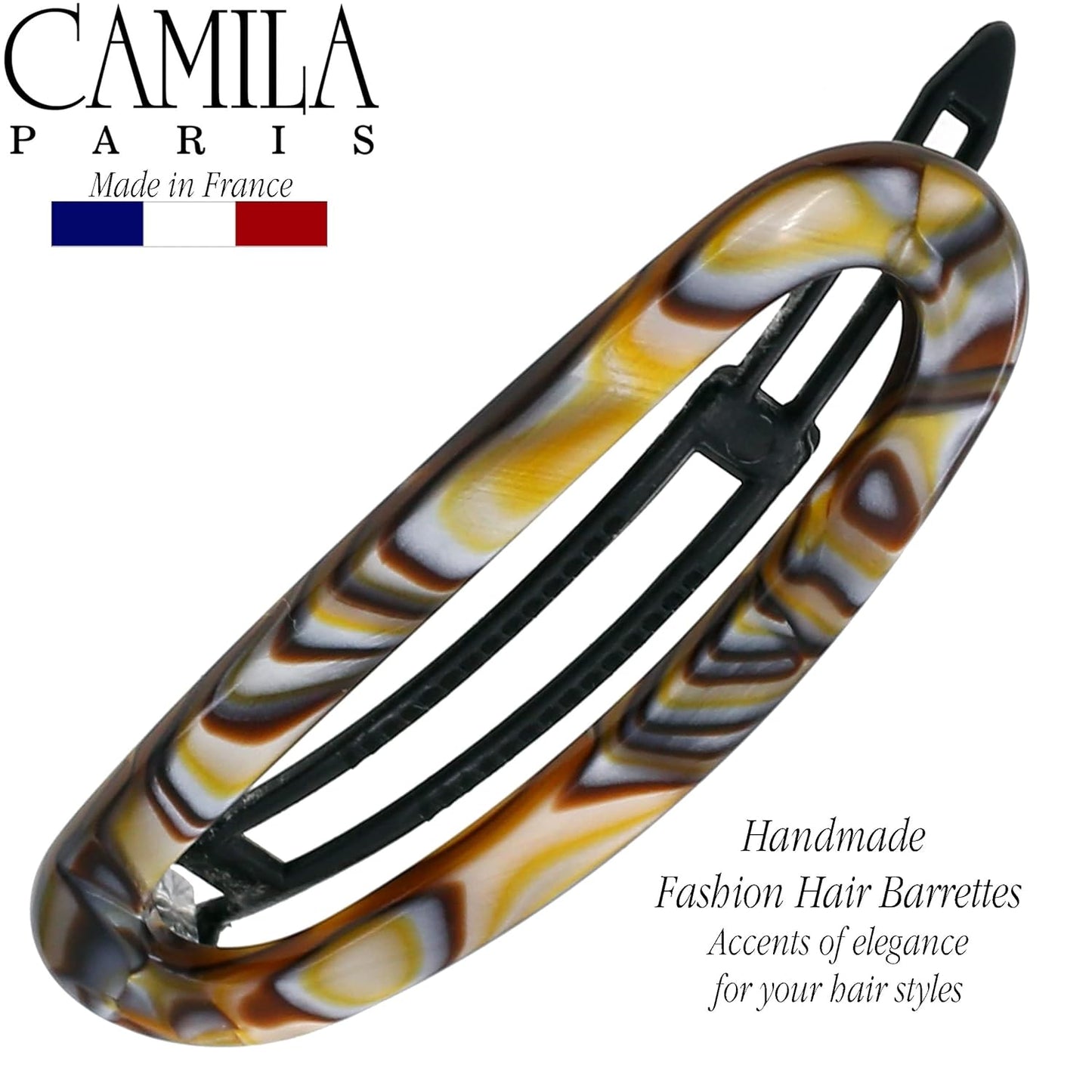 Camila Paris CP3365 French Hair Barrette Clip for Women, Handmade, Onyx, Slide-in Metal-Free Closure, Strong Hold Grip Hair Clips for Girls, No Slip Durable Styling Hair Accessories, Made in France
