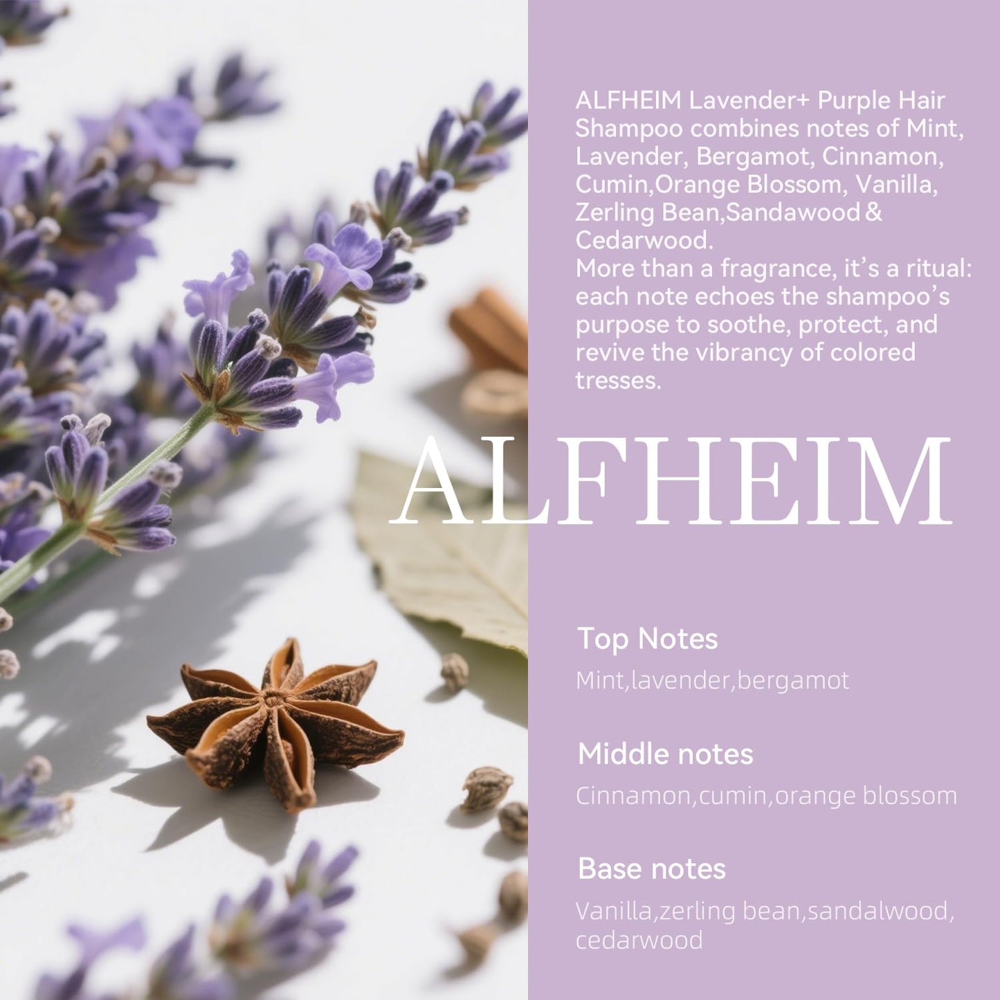 ALFHEIM Lavender+ Purple Shampoo for Blonde, Silver & Color-Treated Hair – Neutralizes Brass & Yellow Tones, Brightens Cool Shades – with Quinoa Extract & Vitamin E – Sulfate Free – 18 oz