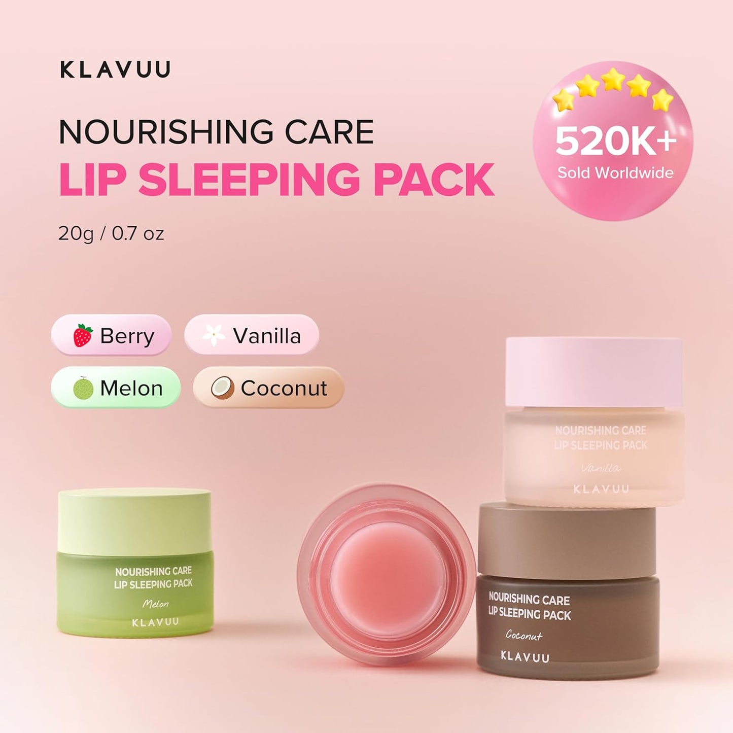 Klavuu Lip Mask Sleeping Pack (0.7oz) – Overnight Deep Hydrating Korean Lip Balm Treatment for Very Dry, Chapped Lips | Lip Lightening & Plumping with Instant Hydration (Berry + Vanilla)