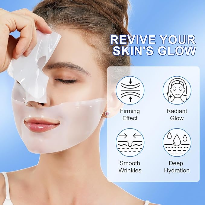 Collagen Face Mask 6 Pieces, Hydrating Overnight Hydrogel Mask, Deep Collagen Mask for Pore Minimizing and Elasticity Improvement