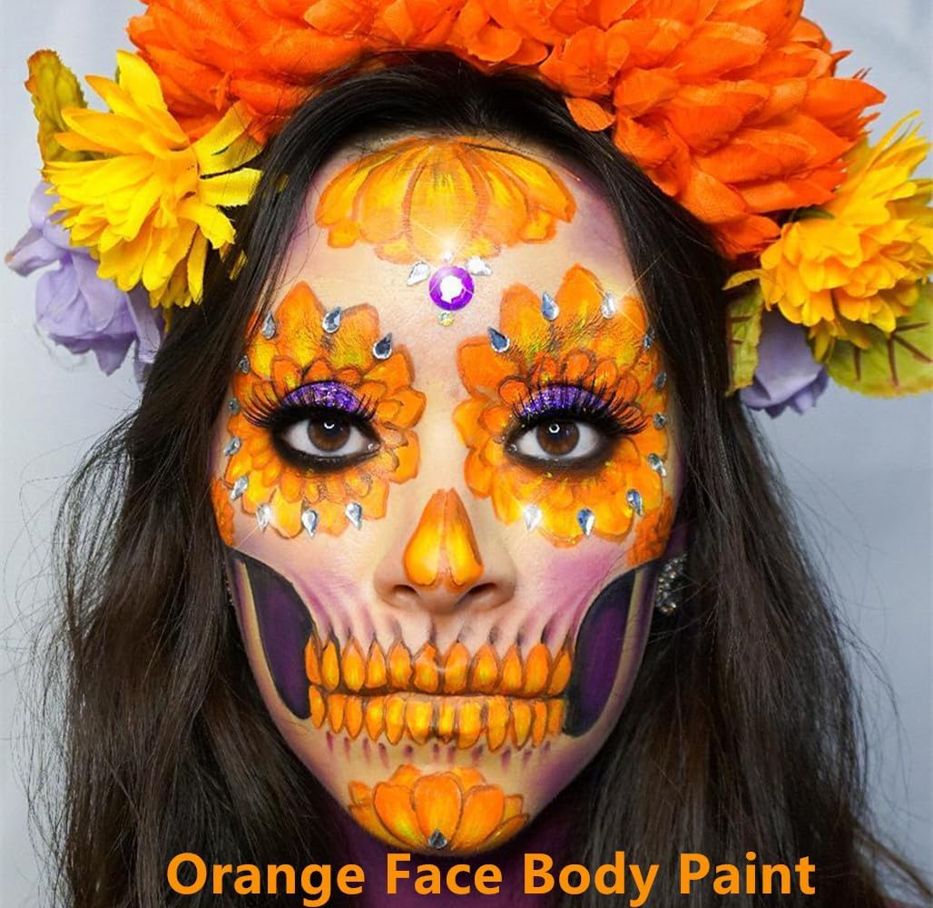Go Ho Orange Face Paint,Waterproof Oil Based Eye Black Stick,Orange Face Body Paint for Starfire Festivals Halloween Cosplay SFX Pumpkin Makeup