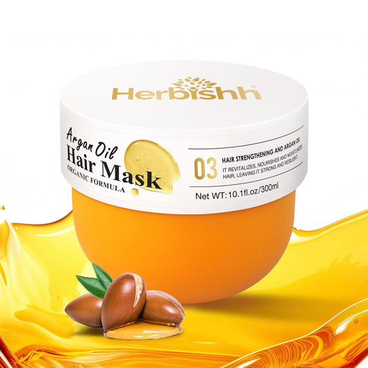 Herbishh Argan oil Hair Mask, Deep Conditioning Moisturizer for Dry & Damaged Hair, Hydrating Repair Treatment, With Coconut & Avocado oil for Curly, Frizzy and Color Treated Hair 10.1 fl.oz