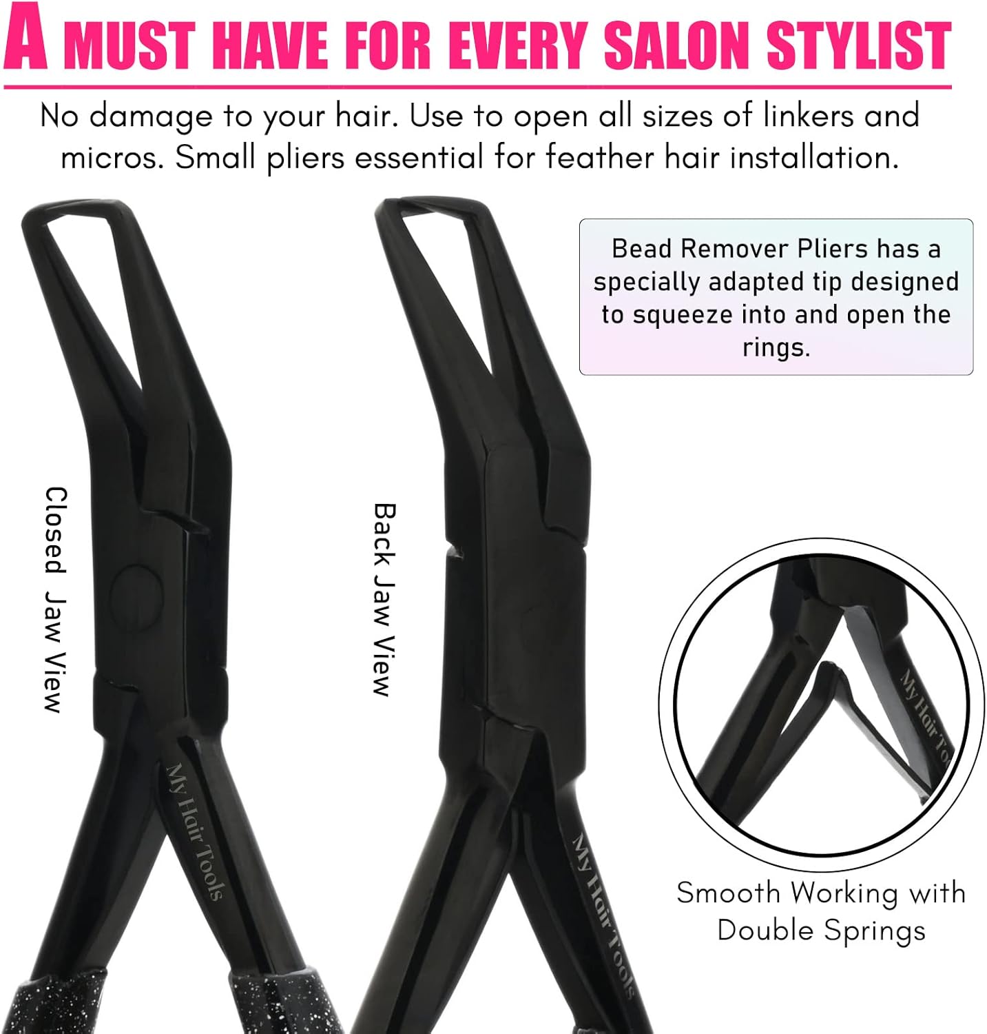 Hair Extension Pliers Compact Micro Beads & Tape in Hair Extension Remover Plier 5.5 Inch Stainless Steel microlink Beads Human Hair Extensions Tools (Black)