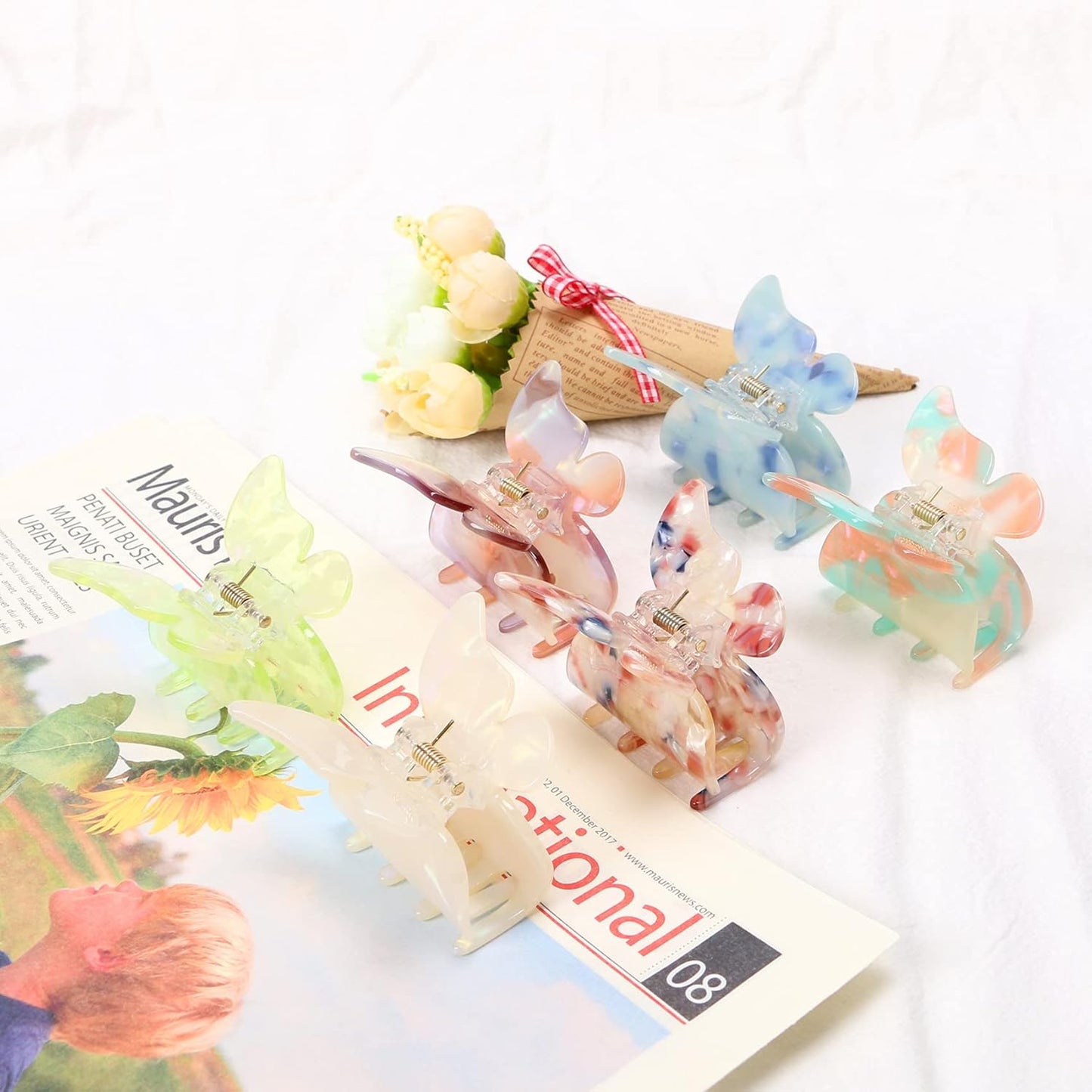 NAISIER Hair Claw Butterfly Tortoise Shell Hair Claw Clips Jaw Clips 2.3 inch Girls Butterfly Hair Clips,Hair Clips Hair Accessories for Girls and Women. (Mixed color, 6 pack)