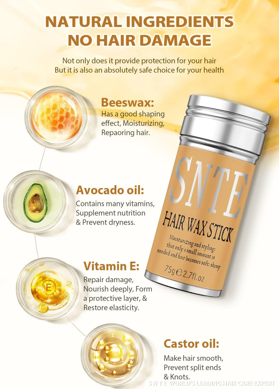 Samnyte Hair Wax Stick for Flyaways, Fly Away Hair Tamer Stick for Baby Hair, Hair Finishing Stick Works in 3 Seconds, Hair Wax Stick for Long-Lasting Fixed Hair Styling, Wax Stick for Hair