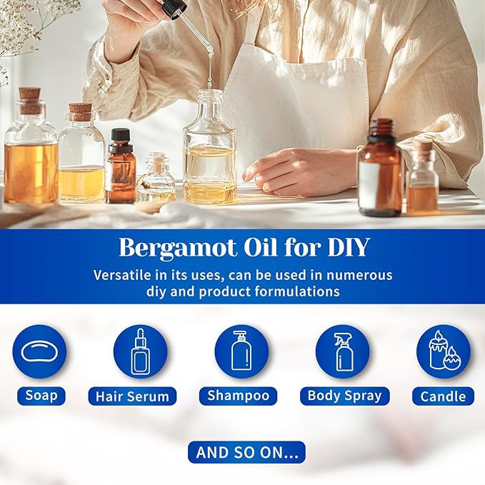 HIQILI Bergamot Essential Oil for Diffuser, Skin, Hair, DIY, 100% Pure & Natural - 16 Fl Oz (500 mL)