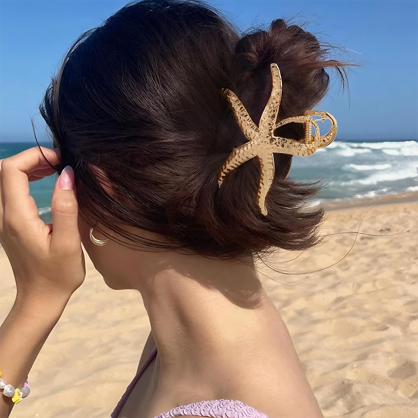 Elegant Hair Clips Set, 5 Piece Gold Metal Claw Clips with Crystal and Starfish Design, Large Size Hair Accessories for Women