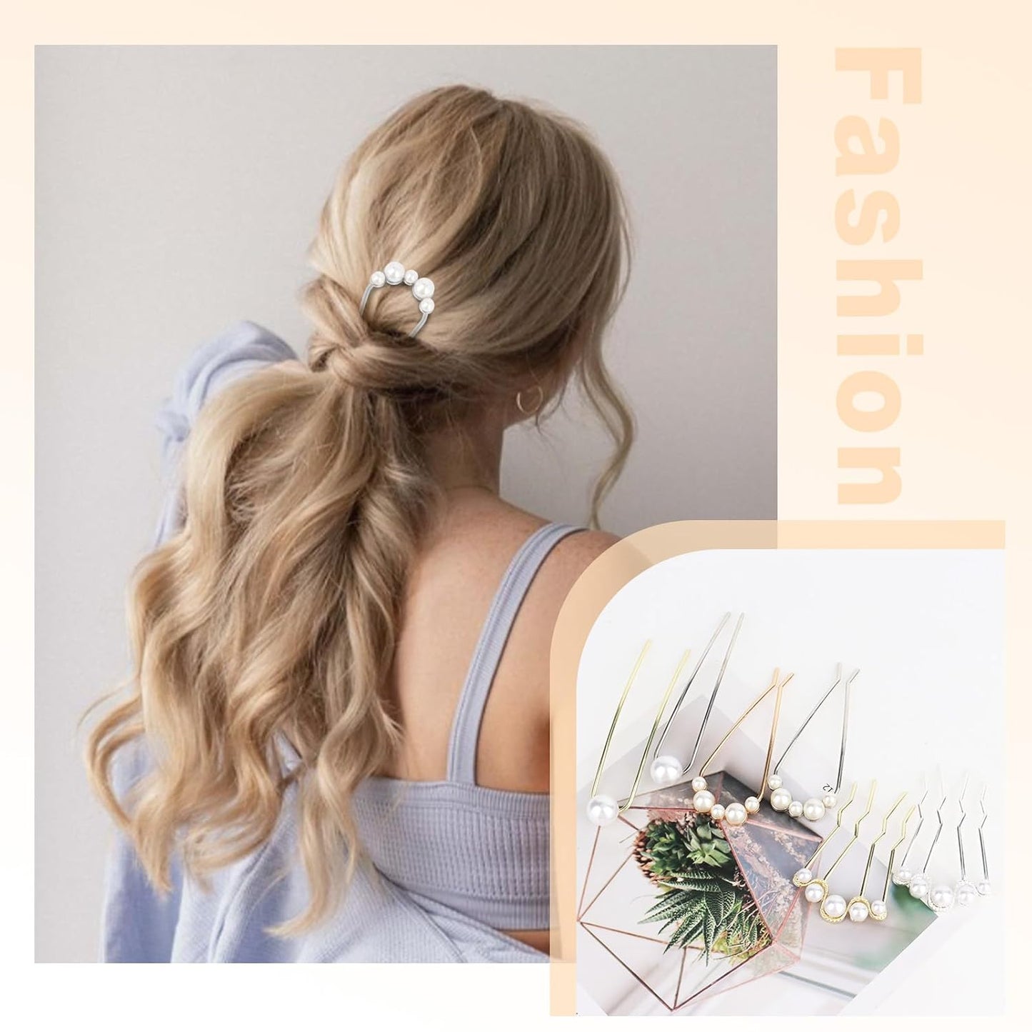 Pearl French Hair Pin Metal Gold Silver Hair Pins for Women Buns U Shaped Hair Pins for Women Girls Styling Hair Fork for Thick Thin Hair Accessories