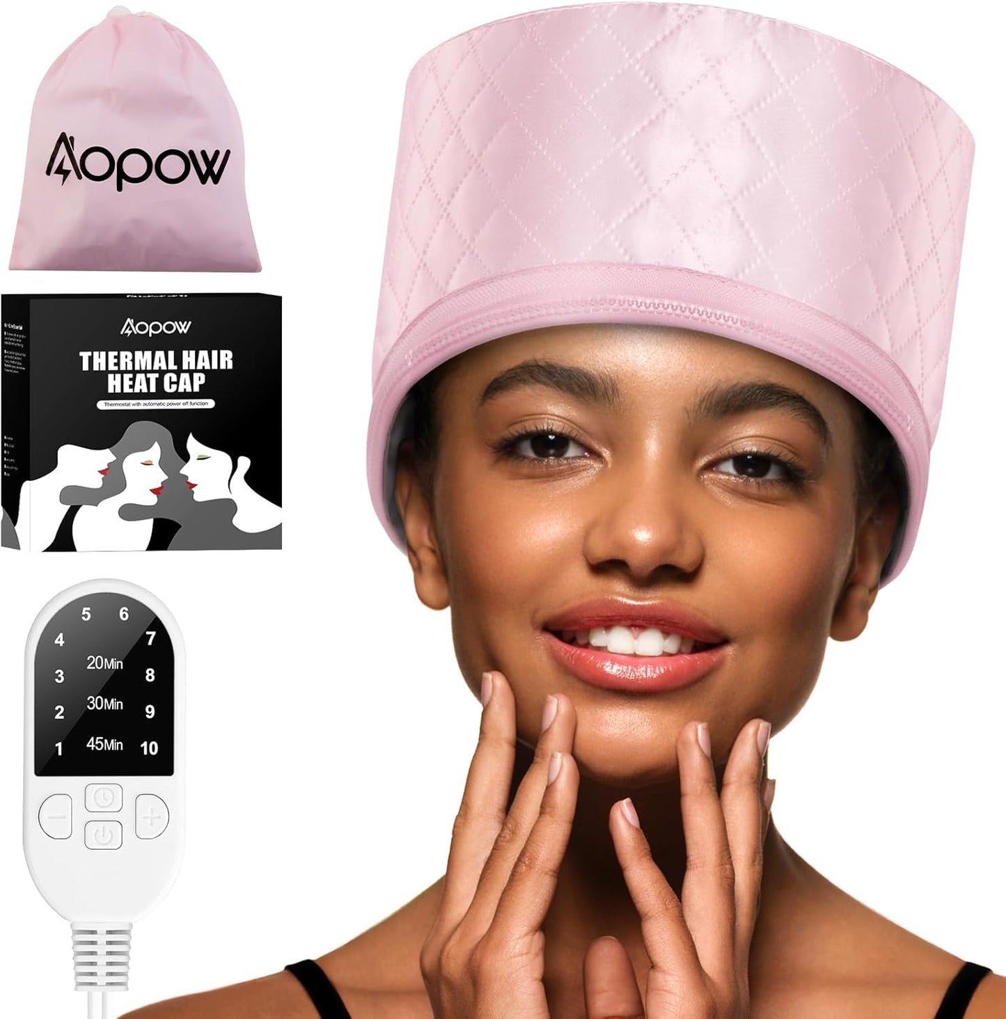 Heat Cap for Deep Conditioning: 10-Level Heats Up Quickly 3 Time Settings Hair Steamer for Natural Hair Home Use Thermal Steam Cap for Black Hair Portable Heating Caps Pink