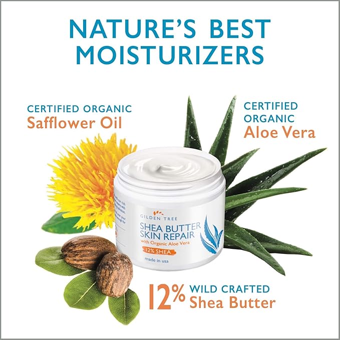 GILDEN TREE Shea Butter Skin Repair Cream, Natural & Organic for Deep Moisturizing of Dry, Cracked, Itchy Sensitive Skin on Hands, Face, Body and Feet - Suitable For All Skin Types, Light Lemon Scent