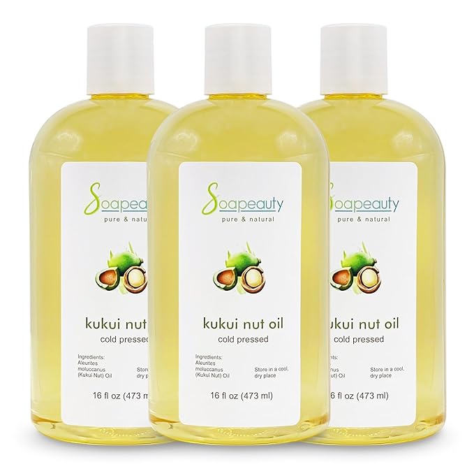 Soapeauty Kukui Nut Oil | 100% Pure & Natural | Cold Pressed | Moisturizing Oil for Skin, Hair, and Soap Making | 48 fl oz (3 * 16 fl oz)