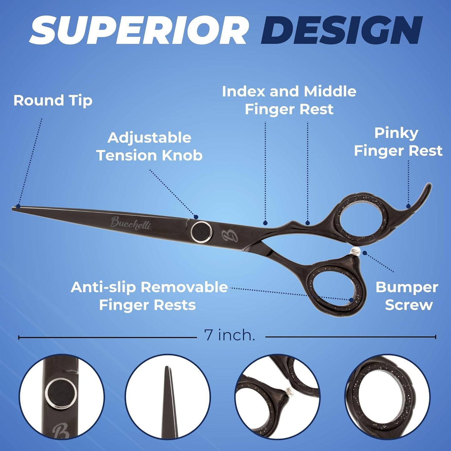 7 Inch Hair Cutting Scissors Professional - Japanese 440A Barber Scissors 7 Inch - Salon Scissors for Hair -Micro Bevel Edge with Adjustable Tension Knob - Hair Shears Black (Black Right 7")