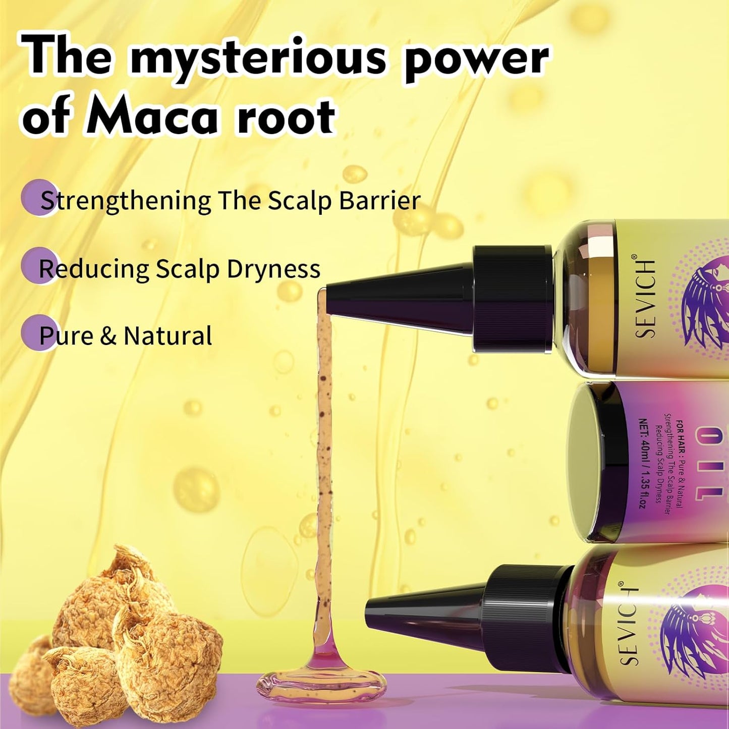 SEVICH Maca Root Powder Hair Oil, Hair Oils for Hair Growth,Black Maca Hair Oil for Women & Men, Enhance Scalp Vitality, Relieve Dry Scalp, Keep Scalp Moisturized and Healthy, 40 ml/1.35 fl oz