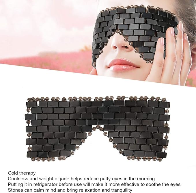 Jade Stone Eye Mask, Cooling Eye Mask Sleep Masks Eye Treatment for Puffy Eyes Dark Circles Jade Mask for Sleeping Masks Soothe Eye Fatigue(Obsidian)