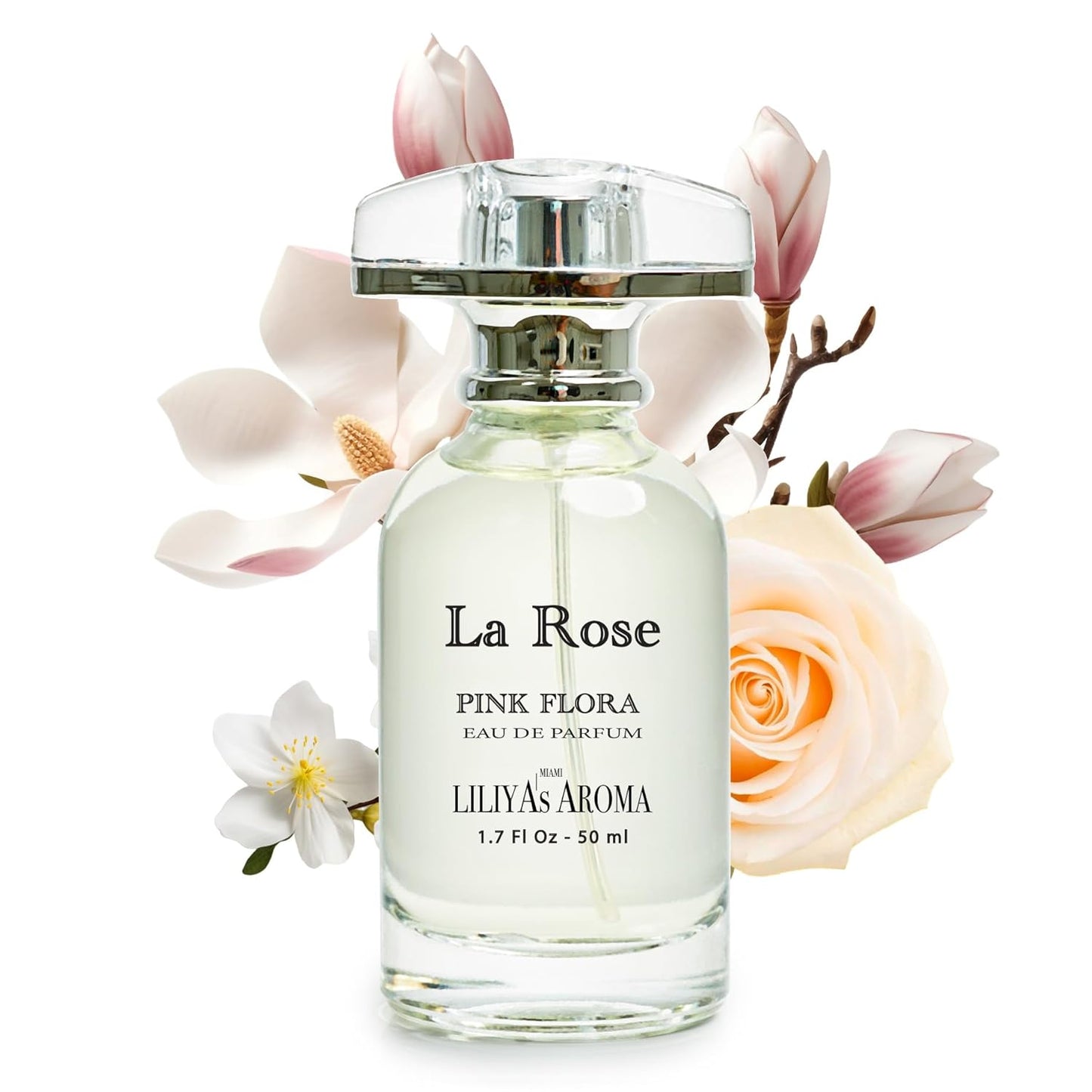 Liliya's Aroma La Rose Eau De Parfum for Women – Magnolia & Rose Fragrance – 1.7 Fl Oz | Elegant Floral Perfume with Tangerine, Bergamot, Peony & Vanilla | Long Lasting Luxury Scent
