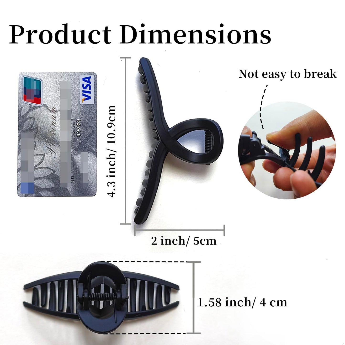 Hair Claw Clips Large 4.3 Inch No Slip Big Matte Jaw Butterfly Clip Clamp 4 Colors for Thin Fine Thick Hair Women, 4 Pack