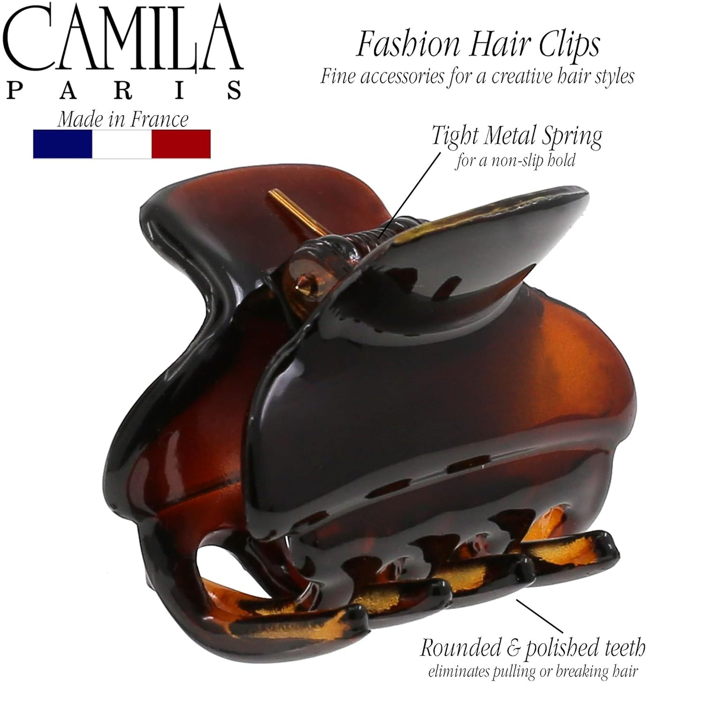 Camila Paris CP3553 French Hair Clip for Women, Small, Tortoise Shell 1.5 Inch Girls Hair Claw Clips Jaw Fashion Durable Styling Hair Accessories for Women, Strong Hold No Slip Grip, Made in France