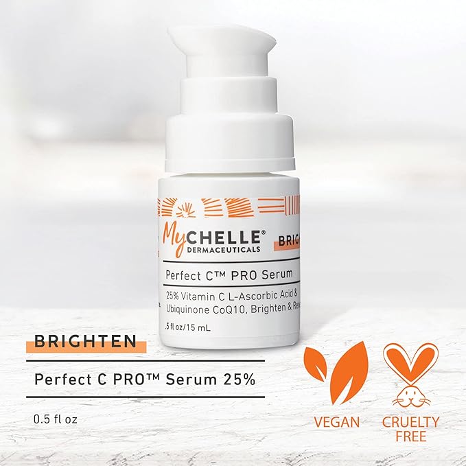 Mychelle Dermaceuticals Perfect C Pro Serum, Professional-Level 25% (0.5 Fl Oz) L-Ascorbic Acid Vitamin C Serum – Face Brightening Skin Care for All Skin Types