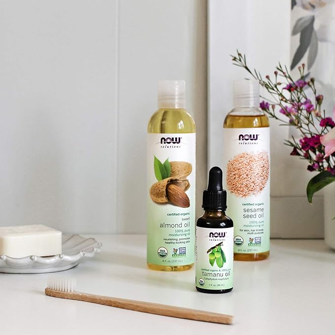 NOW Foods Solutions, Organic Sesame Seed Oil, 100% Pure Moisturizing Oil for Skin and Hair, with Vitamins, Minerals and Phytonutrients, 8-Ounce