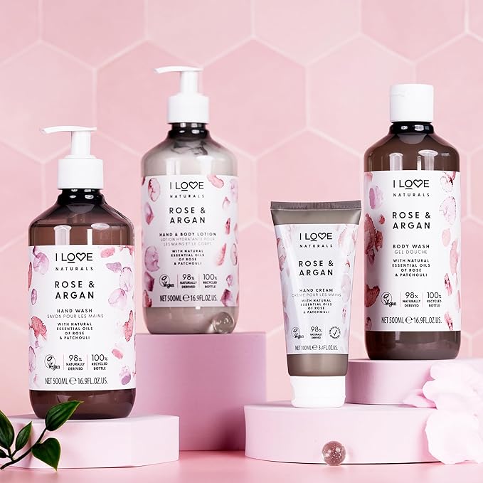 I Love Naturals Rose and Argan Hand Lotion - Hand Lotion for Dry Skin - Moisturizing Lotion with Shea Butter and Coconut Oil - 3.38 oz