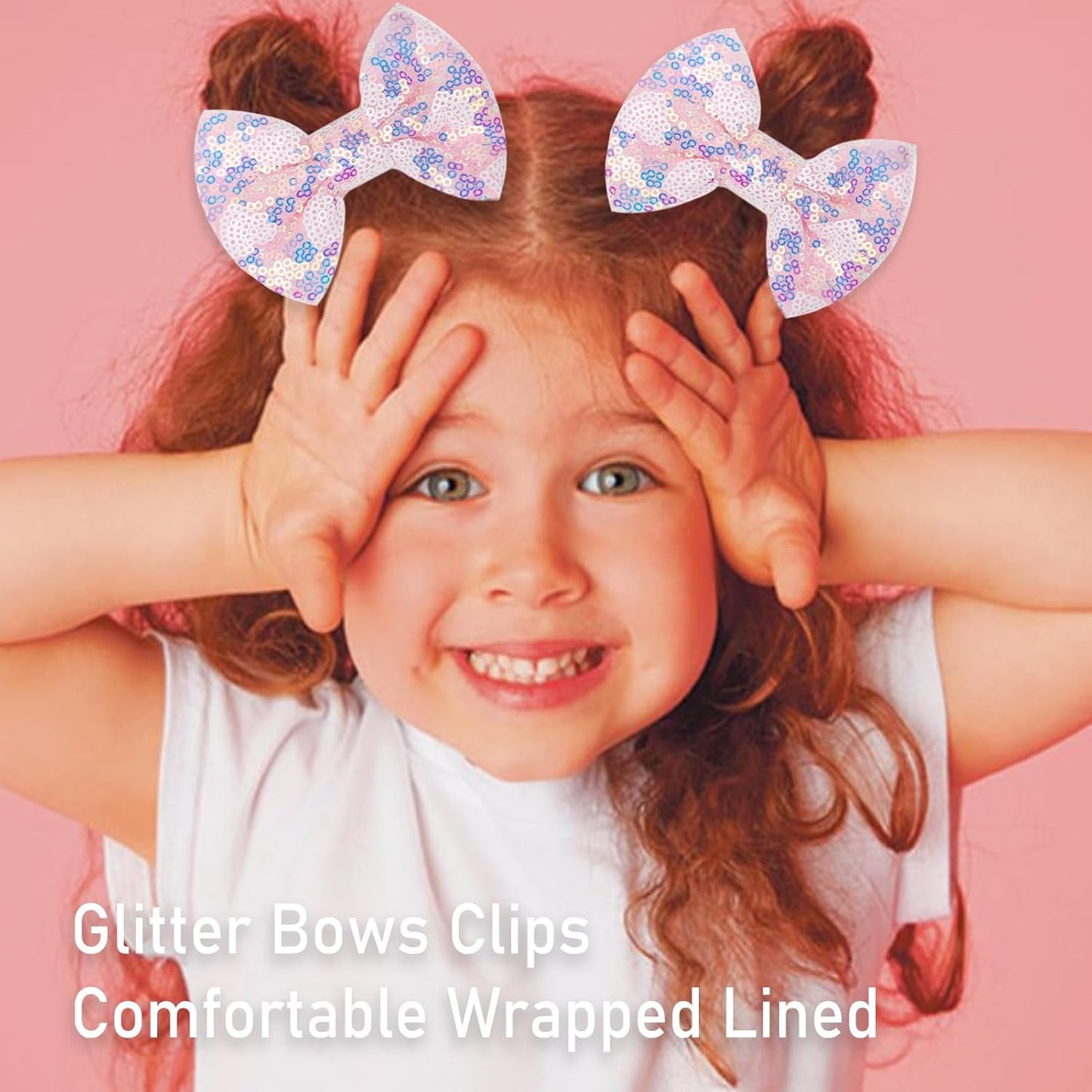 Sparkling 4 Inch Glitter Heart Hair Bows Clips Sequin Bow Alligator Clips Hair Accessories for Girls, Teens, Toddlers（Light Pink）
