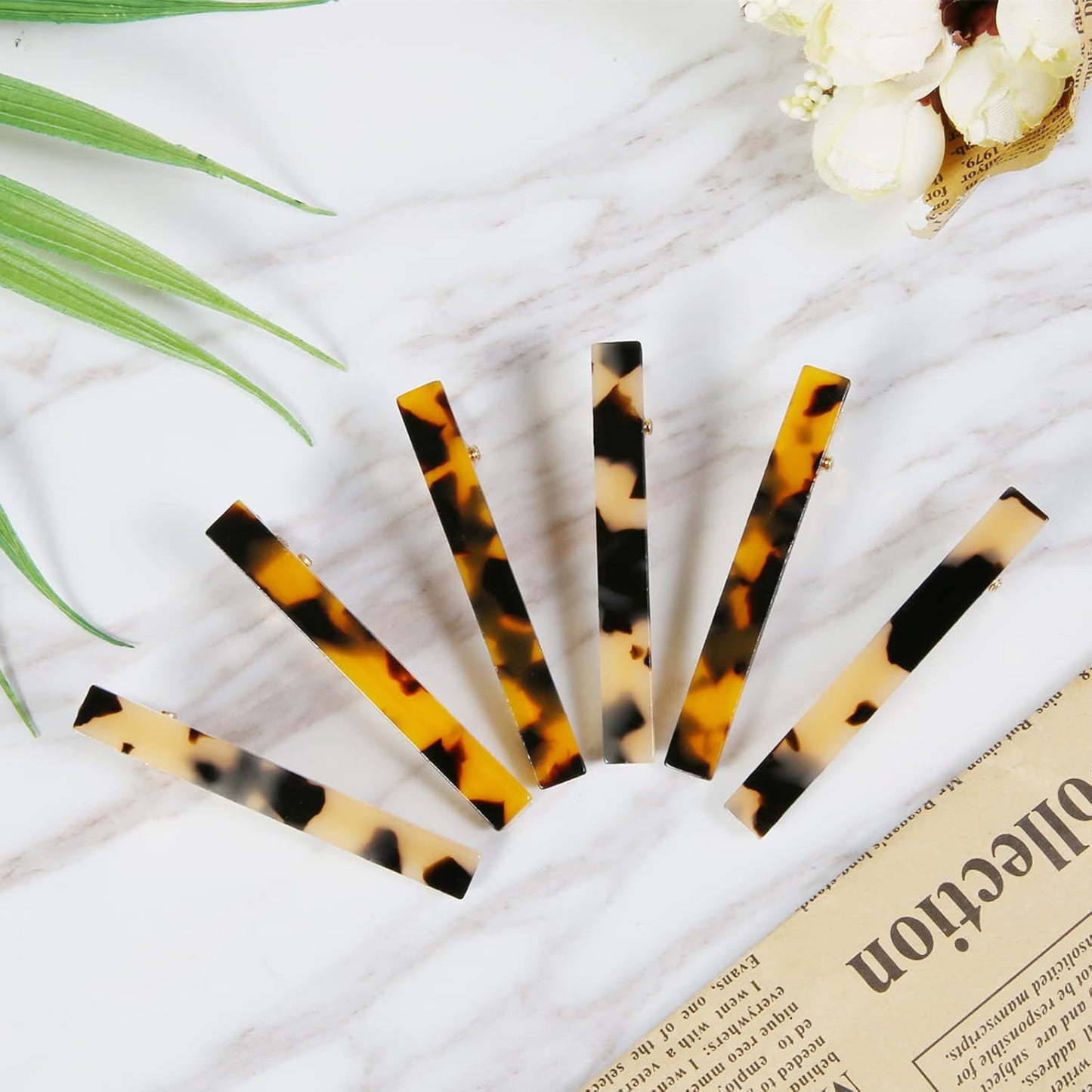 Cobahom 6 Pack Leopard Print Tortoise Shell Metal Hair Pins, Duck Teeth Hair Clips for Styling Women's Hair 2.36 Inch